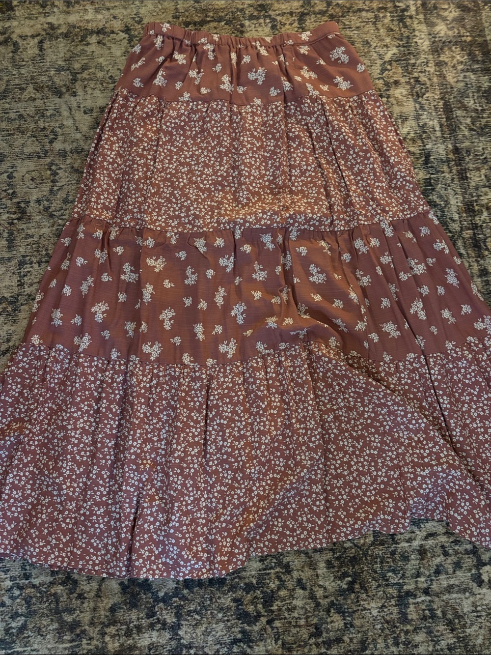 Floral Tiered Maxi Skirt — Dusty Rose